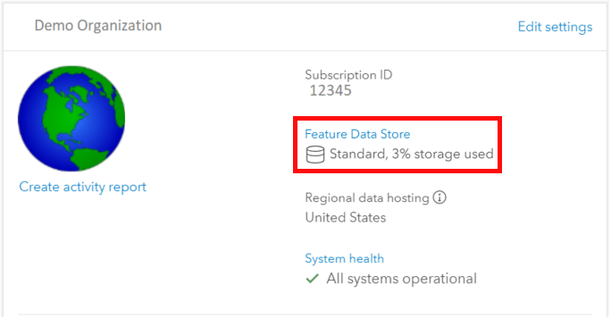 Org Settings Data Store Type and Storage