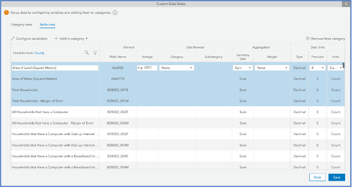 multi select variables in custom data setup