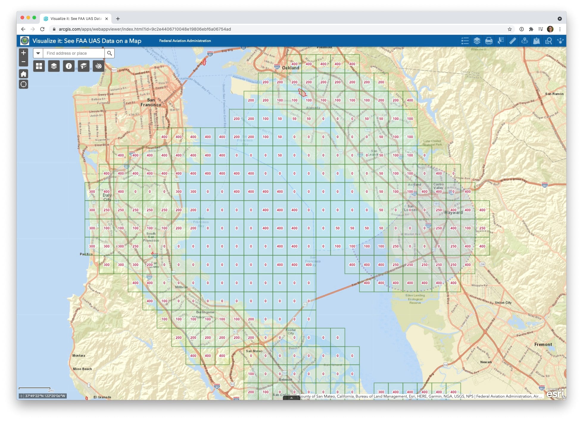 screenshot of a faa map