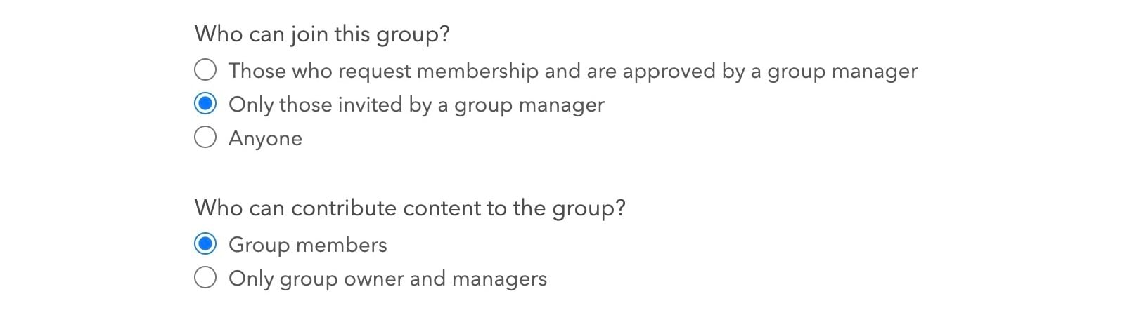 Group settings: contributing and joining