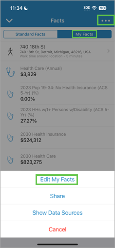 View My Facts tab and more options.