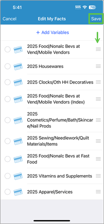 Save customized My Facts.