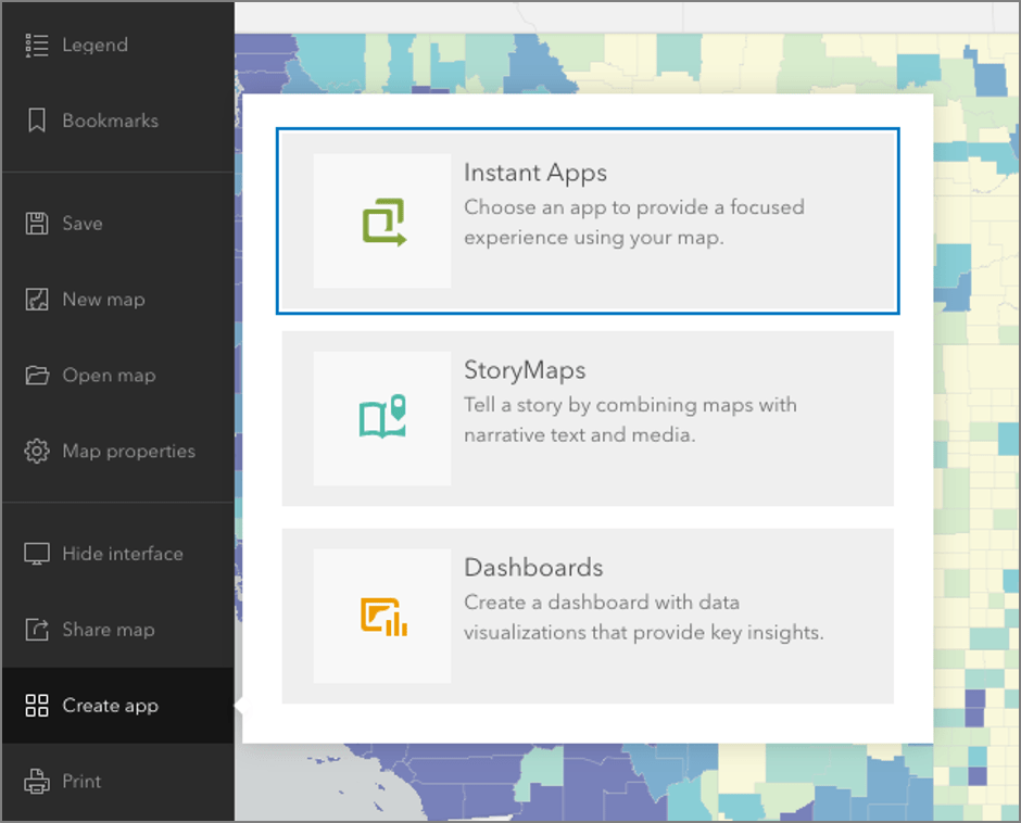 Image of Instant Apps button in Map Viewer Image of Instant Apps button in Map Viewer