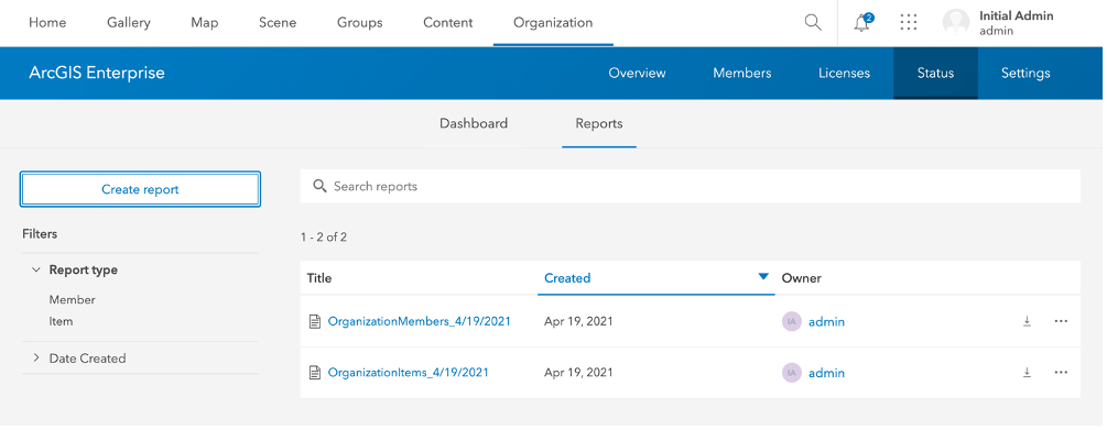 Option to create admin reports from the status tab Option to create admin reports from the status tab