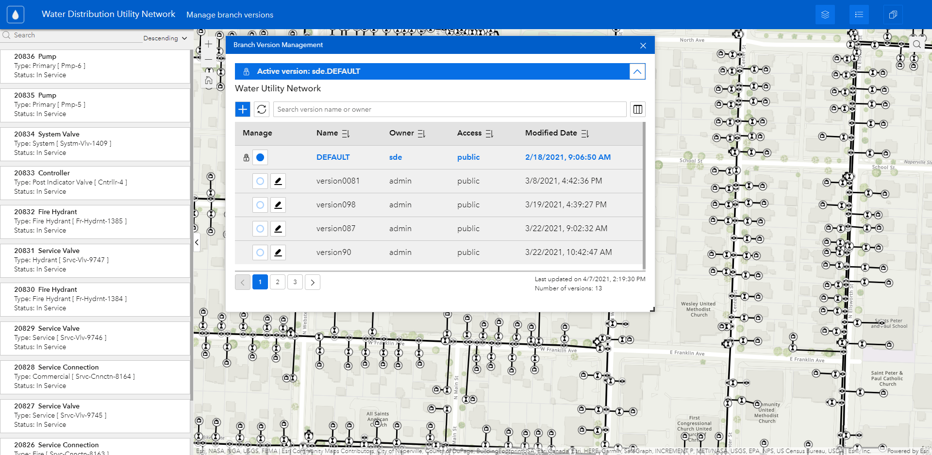 The Branch Version Management widget