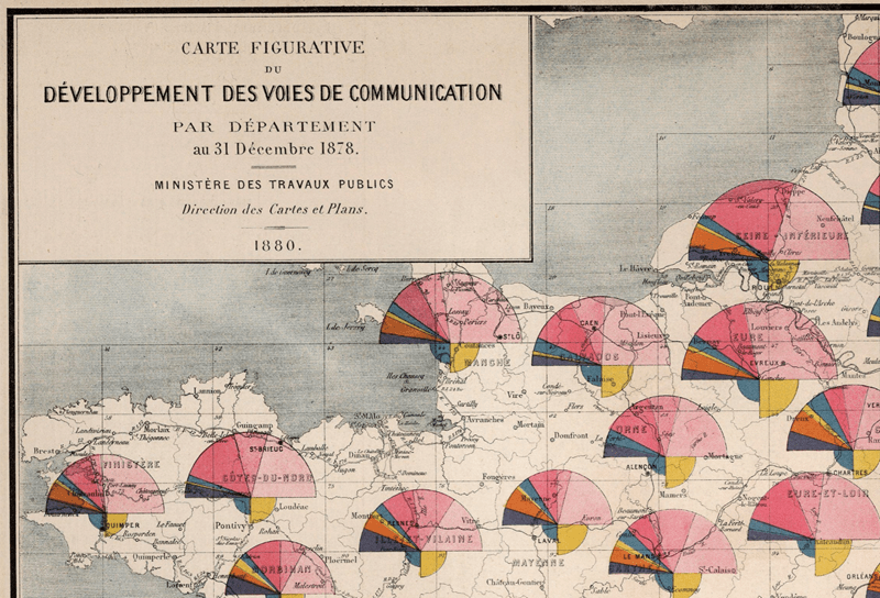 Extract from the 1878 Album de Statistique Graphique illustrating Cheysson's lettering