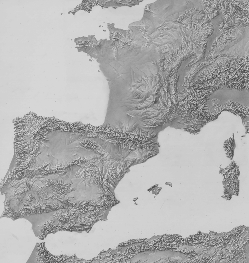 Shaded relief for Southwest Europe by the CIA, courtesy of Tom Patterson's Shaded Relief web site