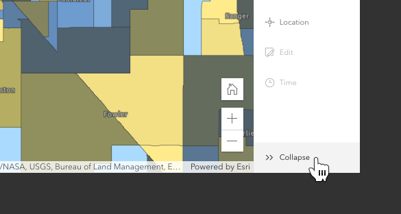 Map Viewer interface showing collapse labels option 1