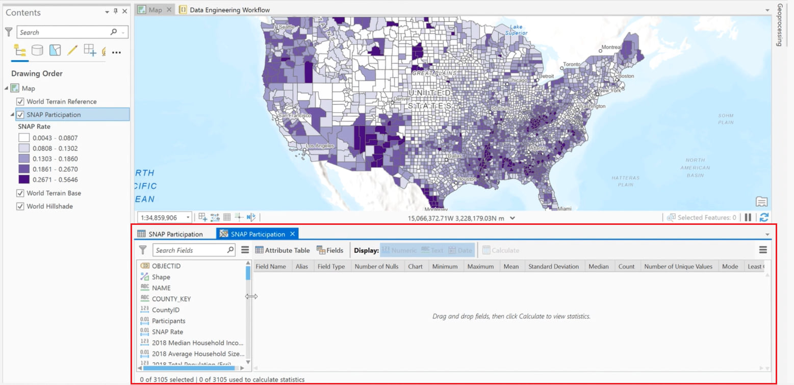 Showing the new Data Engineering view in ArcGIS Pro
