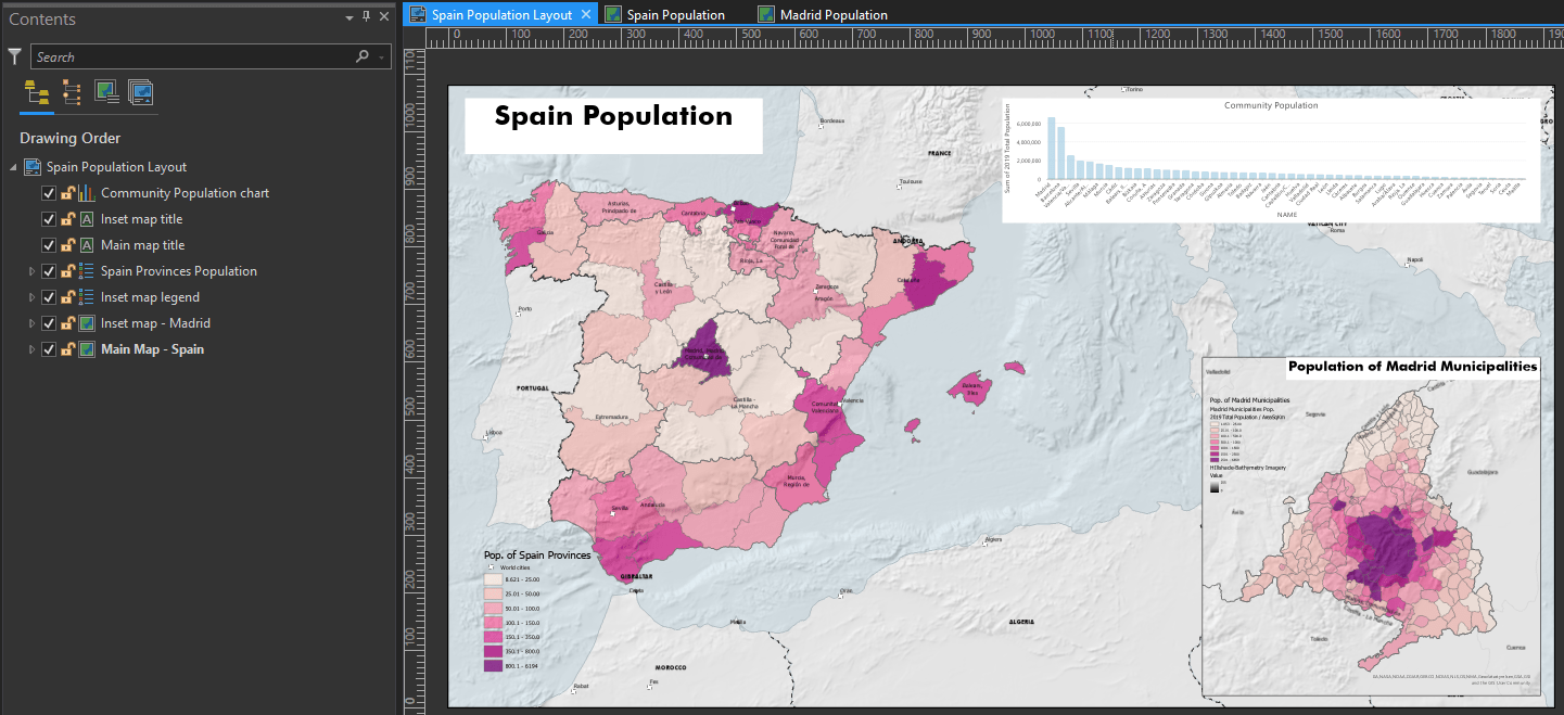 map of Spain with two map frames map of Spain with two map frames