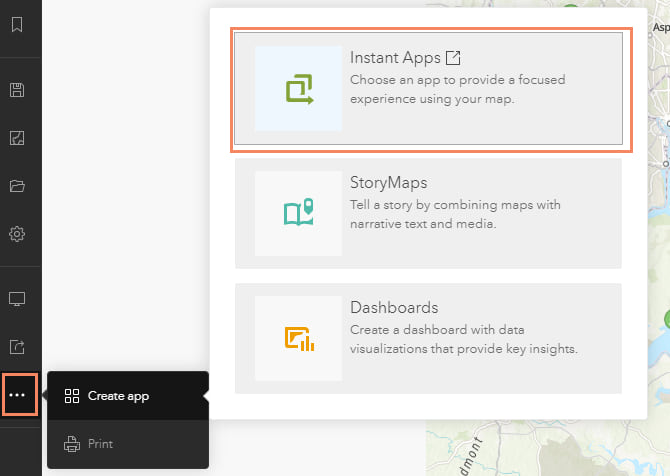 Create App options from the Map Viewer.  