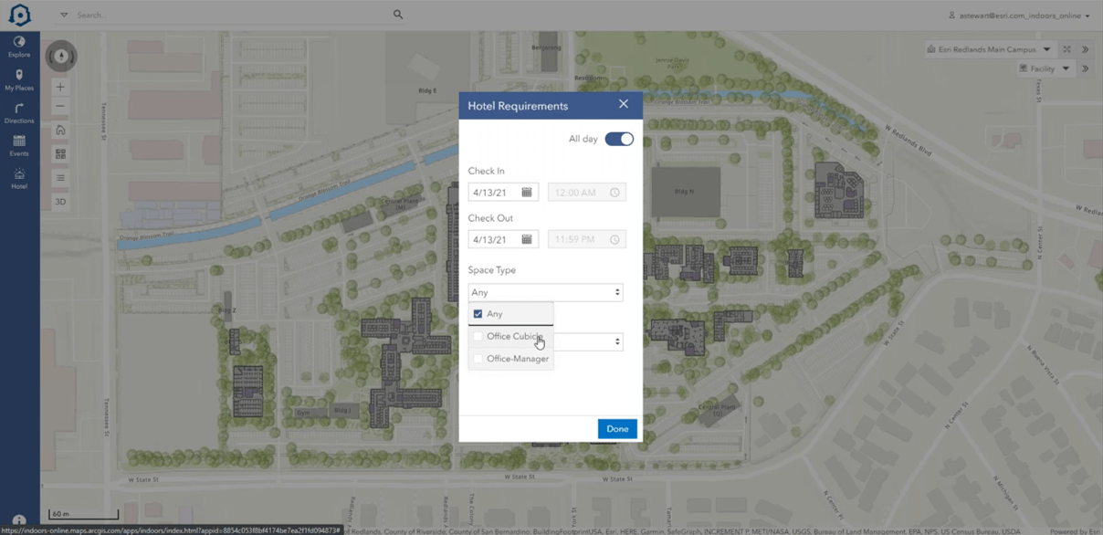 ArcGIS Indoors office hotel booking web viewer