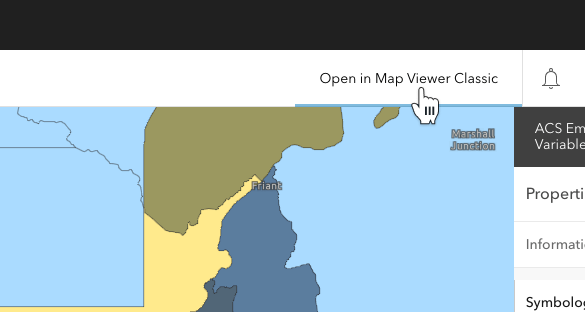 Map Viewer interface showing option to open in Map Viewer Classic