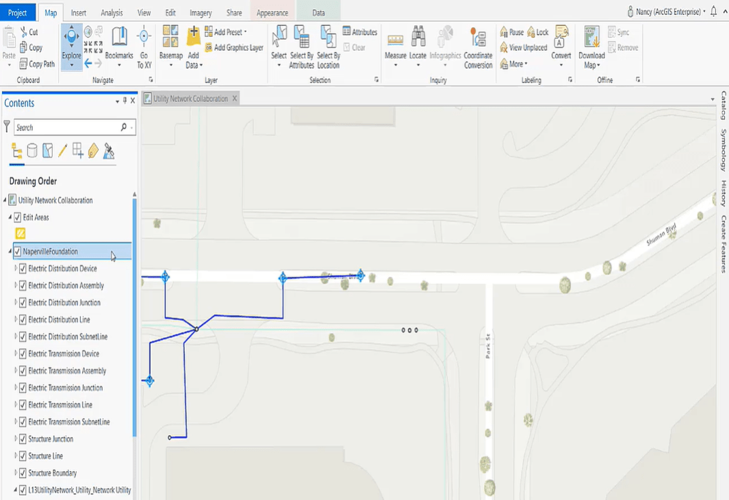 ArcGIS Pro project referencing the Naperville Foundation Utility Network and has a demo SOI enabled on it.