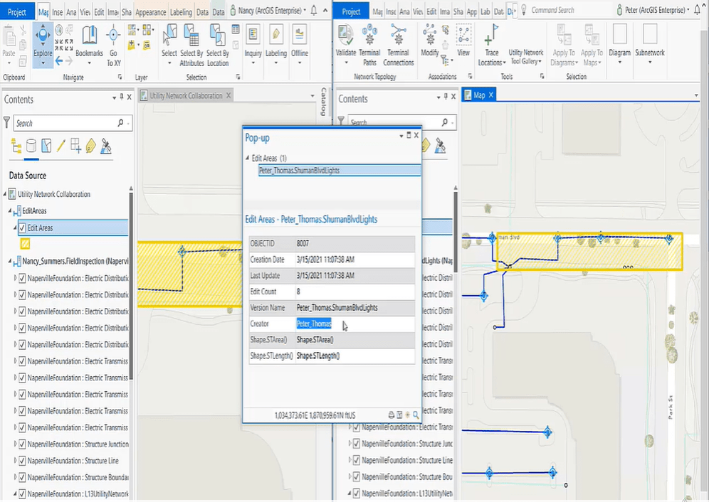 Edit areas are highlighted in yellow on both Nancy’s and Peter’s maps.