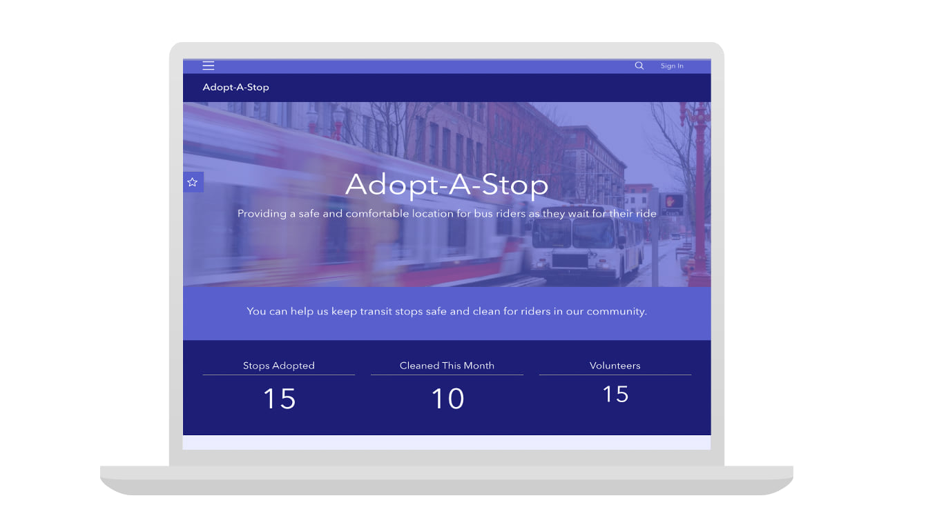 A laptop displaying a Hub site built using the Adopt-a-stop template.