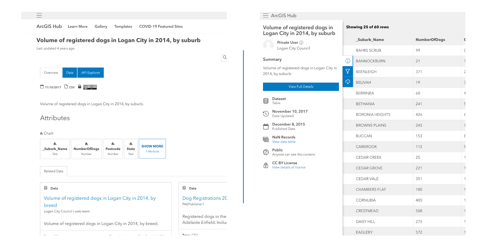 A side-by-side comparison showing the differences between the old preview page and the new preview page (right) for a dataset. A side-by-side comparison showing the differences between the old preview page and the new preview page (right) for a dataset.