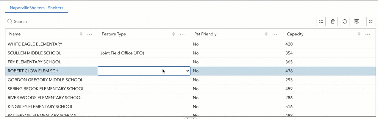 Editing attributes in a table Editing attributes in a table