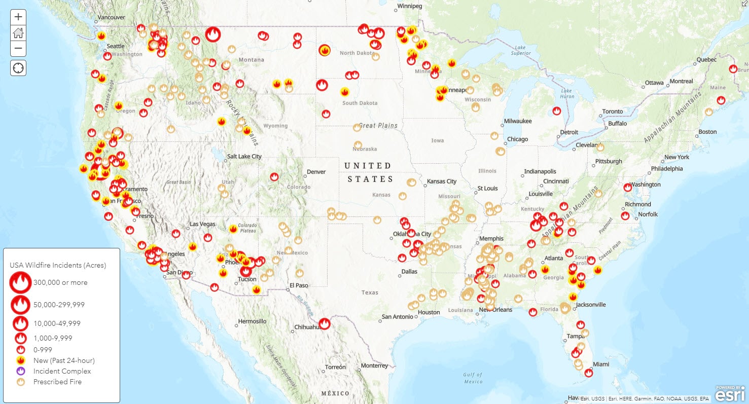 Map of USA Wildfires