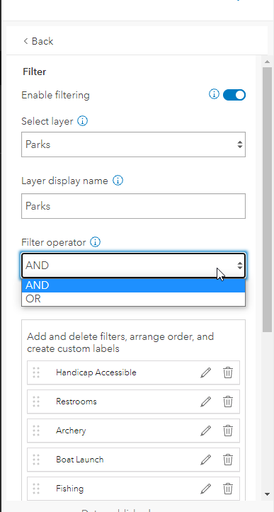 Drop-down showing and or or operators