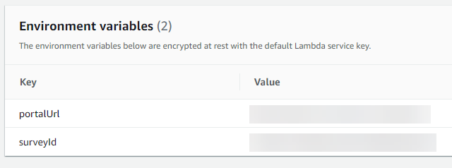 The two environment variables used in the Lambda authorizer function.