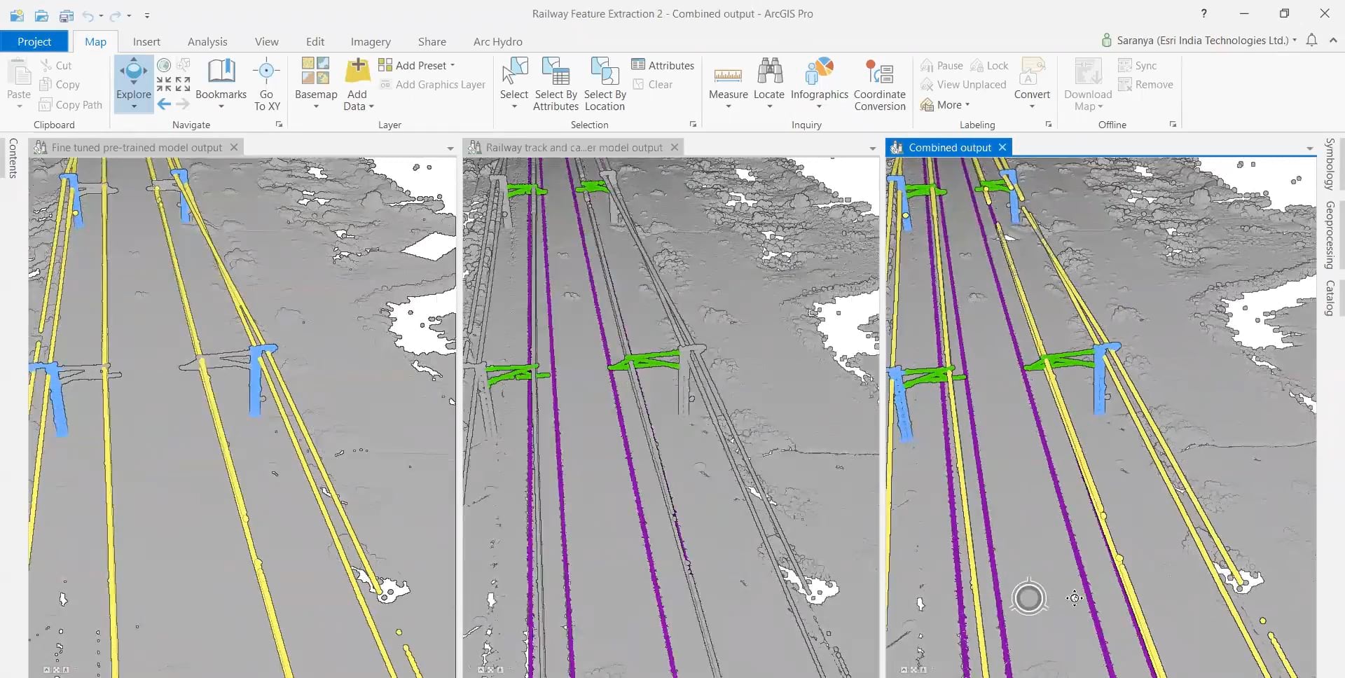 Output of two PointCNN models on the left is combined to produce the final result on the right.