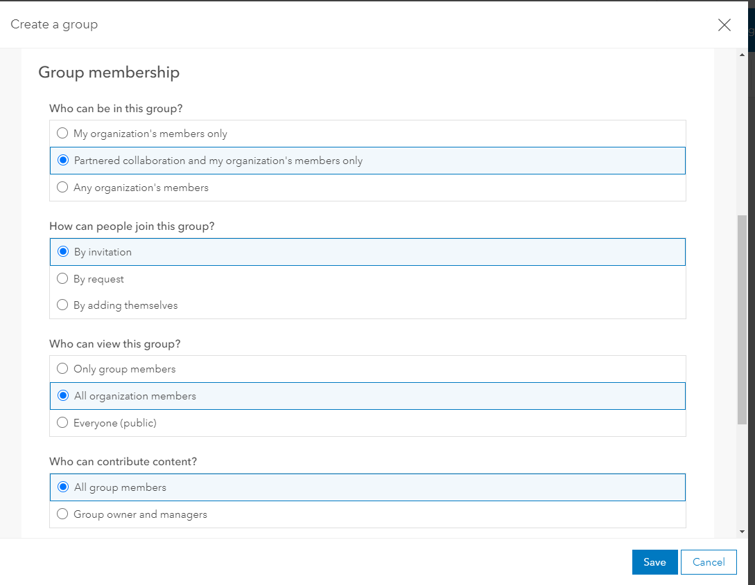 create group and select option for a partnered collaboration