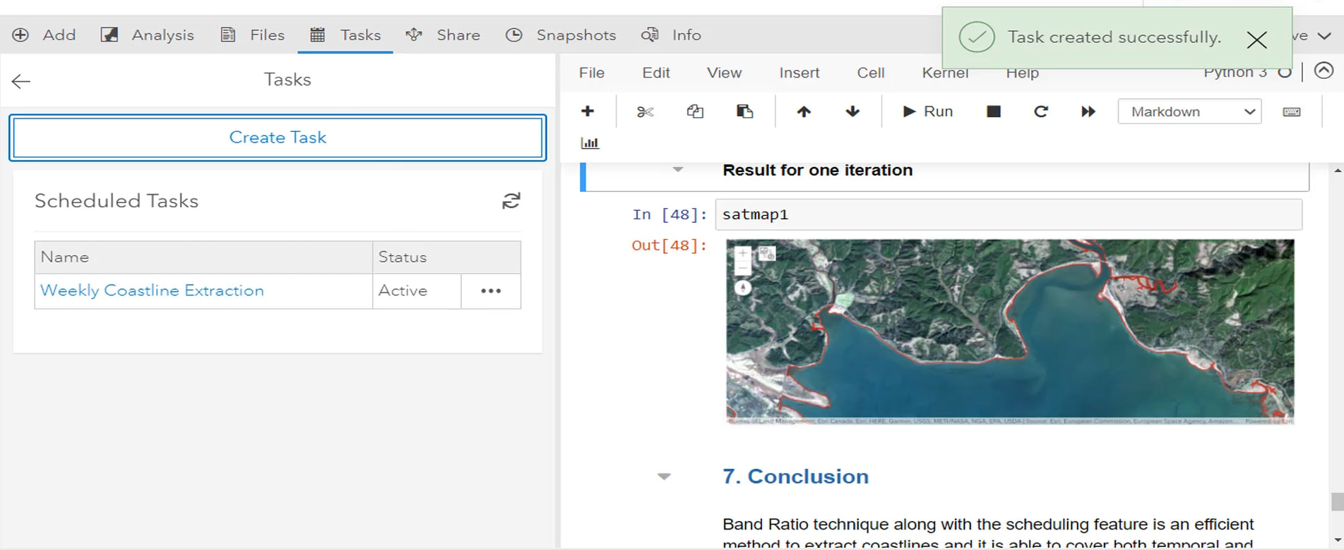 ArcGIS Notebook Server’s task scheduling feature was used to configure a task that automatically executes the Notebook. ArcGIS Notebook Server’s task scheduling feature was used to configure a task that automatically executes the Notebook.