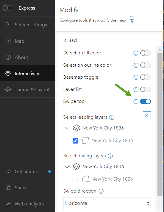 Toggle swipe tool