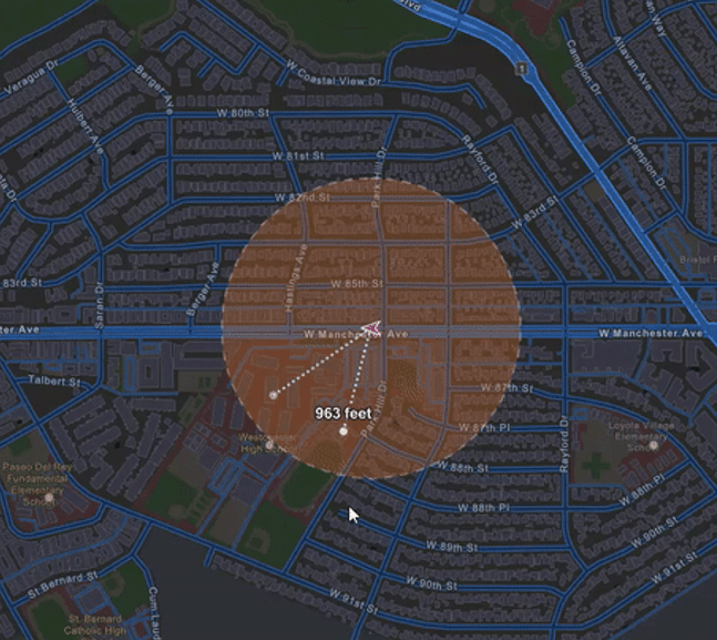 The DTSC’S real-time analytic is designed to search for schools and hospitals within a given radius, enrich truck positions with the distances, and push out an alert if the trucks are too close to these locations.