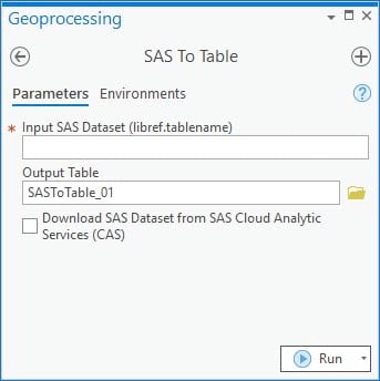 The SAS To Table Geoprocessing tool