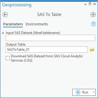 The SAS To Table Geoprocessing tool The SAS To Table Geoprocessing tool