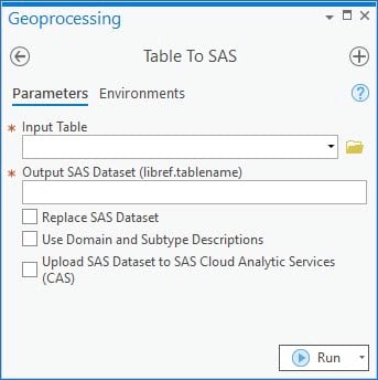 The Table To SAS geoprocessing tool The Table To SAS geoprocessing tool