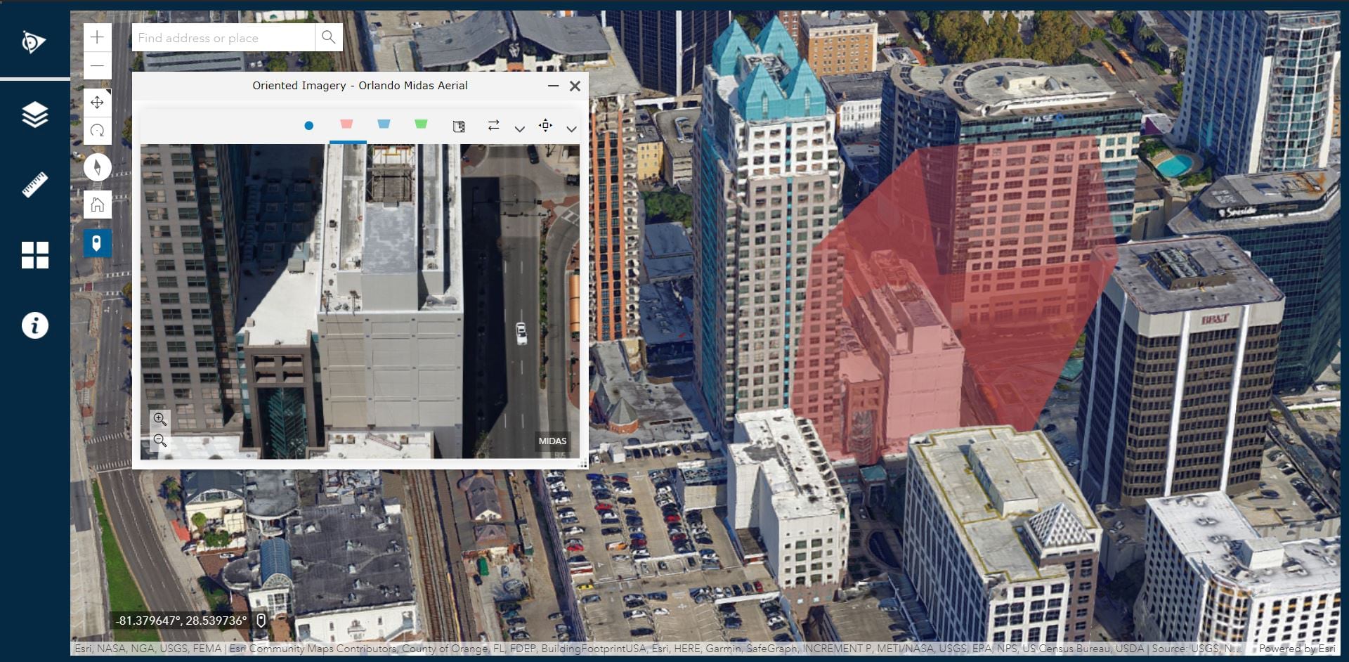 Screenshot of oriented imagery 2.6 example app