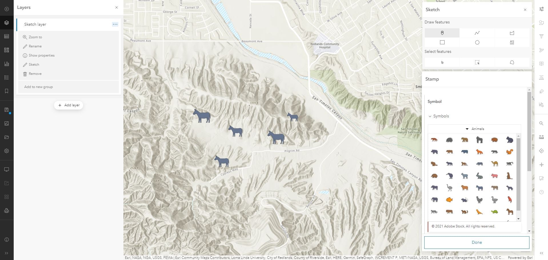 Map showing how to access sketch tools