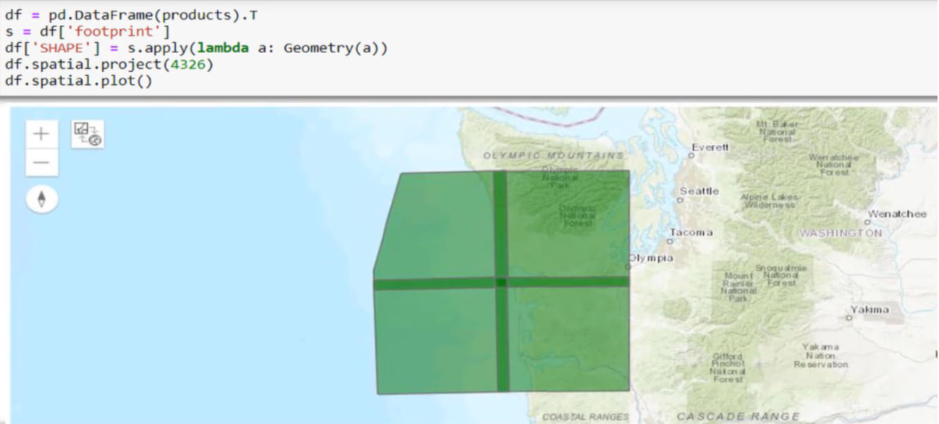 Visualization of the 'footprint' on a map widget.