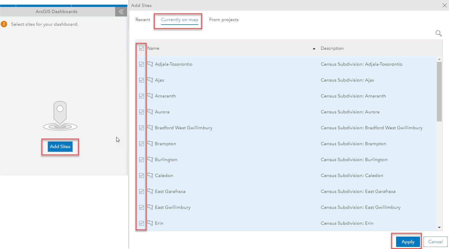 Add sites for creating dashboard