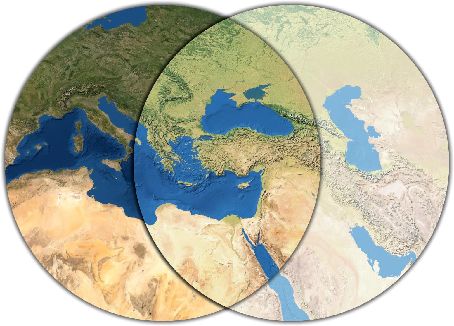 Comparing imagery inputs and their blended intersection. Comparing imagery inputs and their blended intersection.