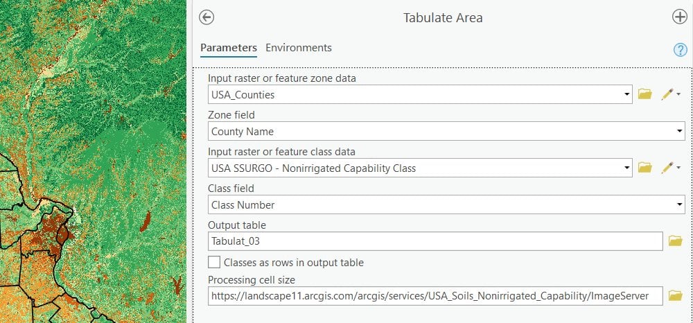 Tabulate Area - Parameters