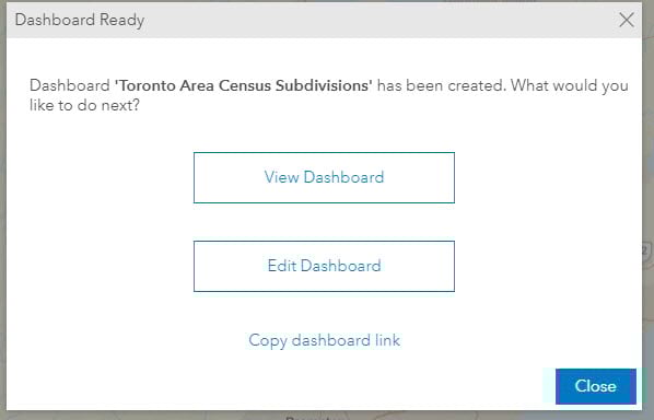 Dashboard ready dialog Dashboard ready dialog