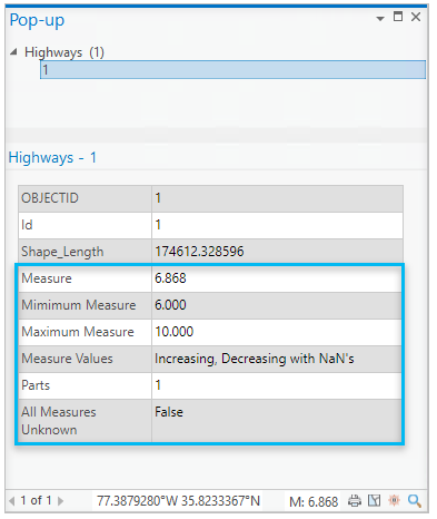 Pop-up displaying measure fields