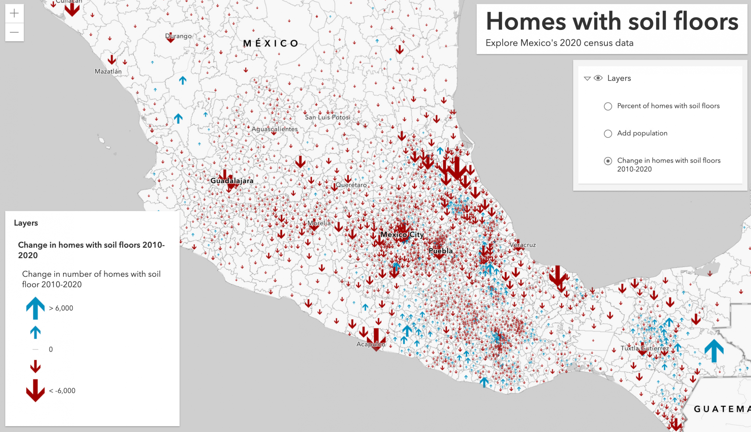 Change in homes with soil floors 2010-2020.