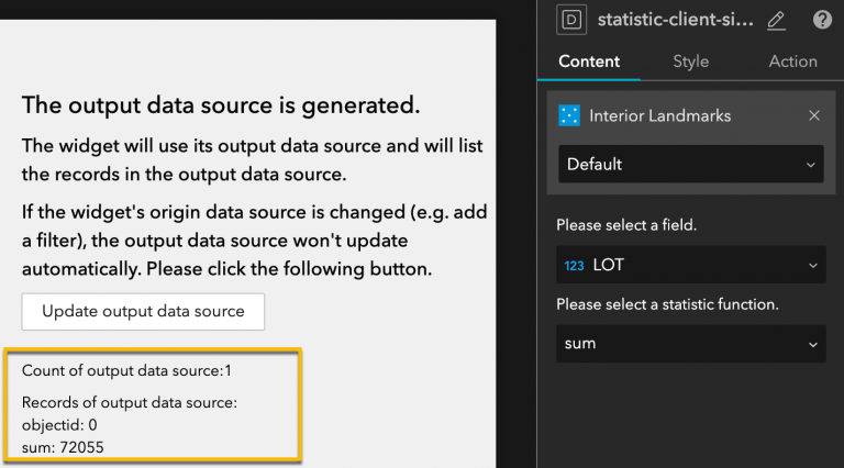 Statistics with output data source