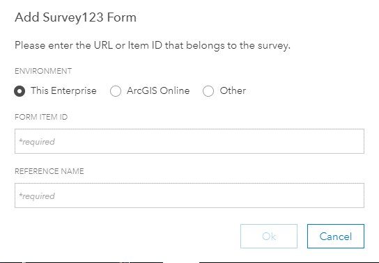 Add Survey123 Form dialog