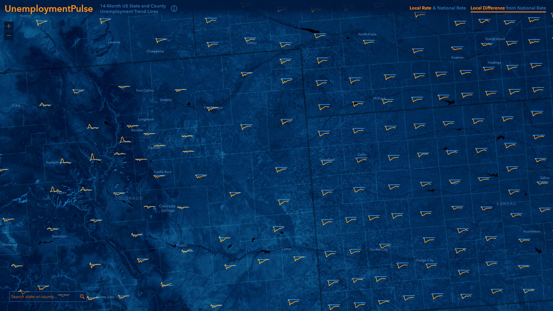 Local unemployment rates normalized by the national rate.