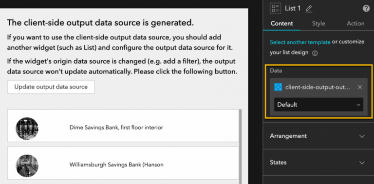 Client side output data source