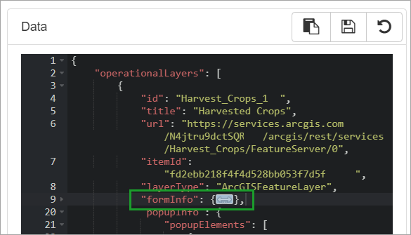 Paste the formInfo JSON element