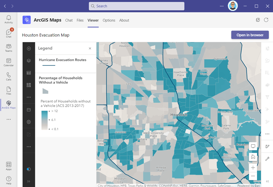 View content on the ArcGIS for Teams Viewer tab