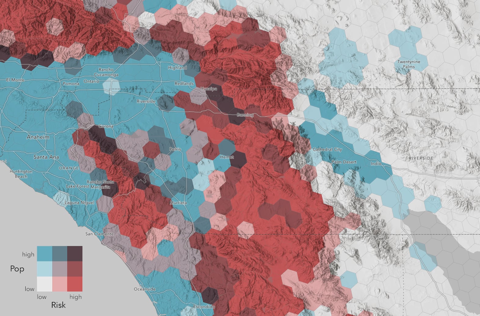 population density vs wildfire hazard map