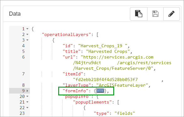 Copy the formInfo JSON element